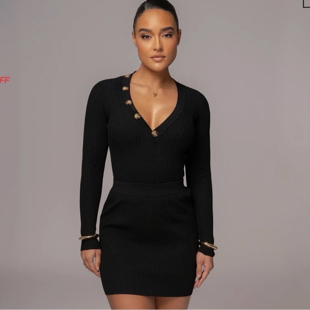 JLUXLABEL BLACK JESSY RIBBED SKIRT SET *NEW